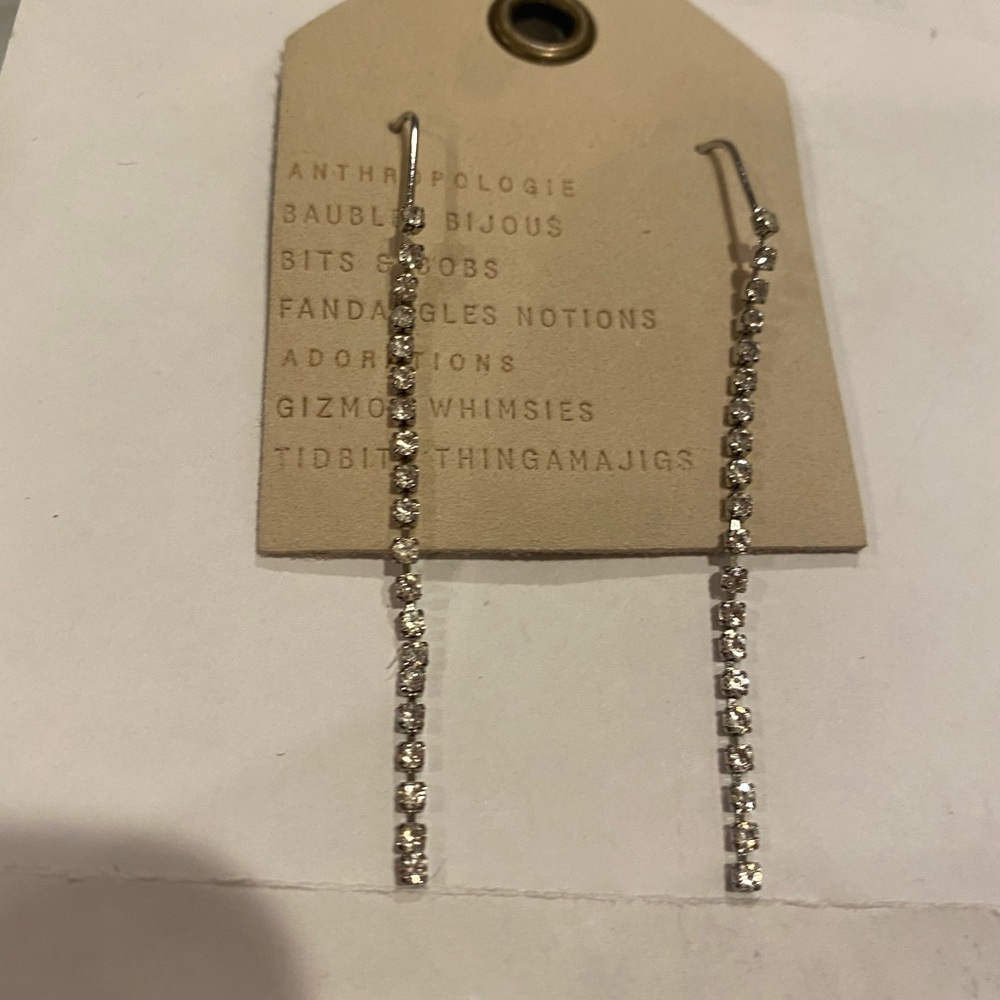 Anthropologie Crystal Wire Drop threader Earrings silver   LAST PAIR